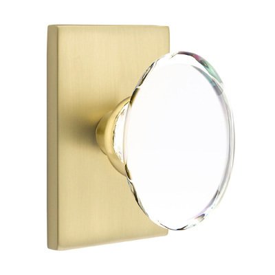 Emtek Hampton Knob With Modern Rectangular Rosette in Satin Brass finish