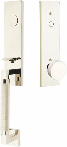 Emtek Hercules Knurled Monolithic Tubular Entry Set with Round Knob in Lifetime Polished Nickel finish