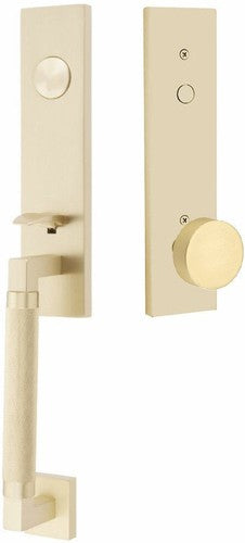 Emtek Hercules Knurled Monolithic Tubular Entry Set with Round Knob in Satin Brass finish