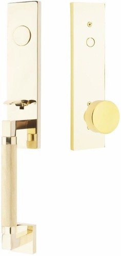 Emtek Hercules Knurled Monolithic Tubular Entry Set with Round Knob in Unlacquered Brass finish