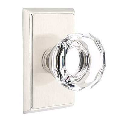 Emtek Lowell Crystal Knob with Rectangular Rosette in Satin Nickel finish