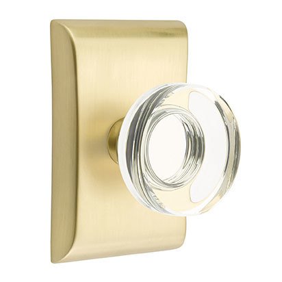 Emtek Modern Disc Crystal Knob with Neos Rosette in Satin Brass finish