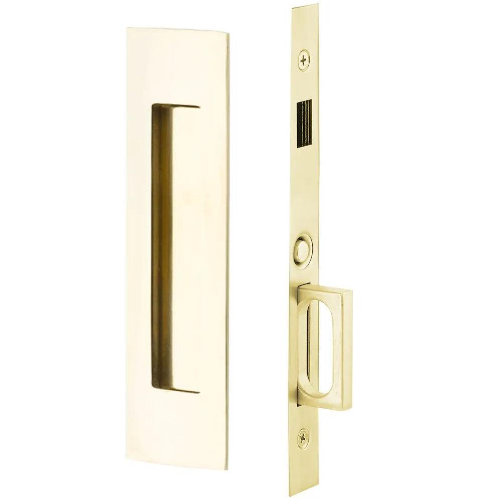 Emtek Dummy Narrow Modern Rectangular Pocket Door Mortise Lock in Unlacquered Brass finish