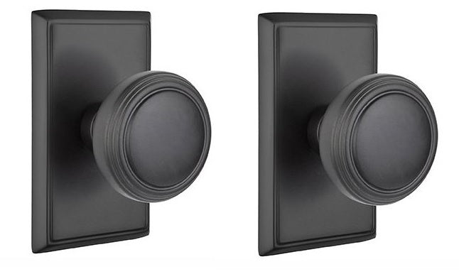 Emtek Norwich Knob with Rectangular Rosette in Flat Black finish