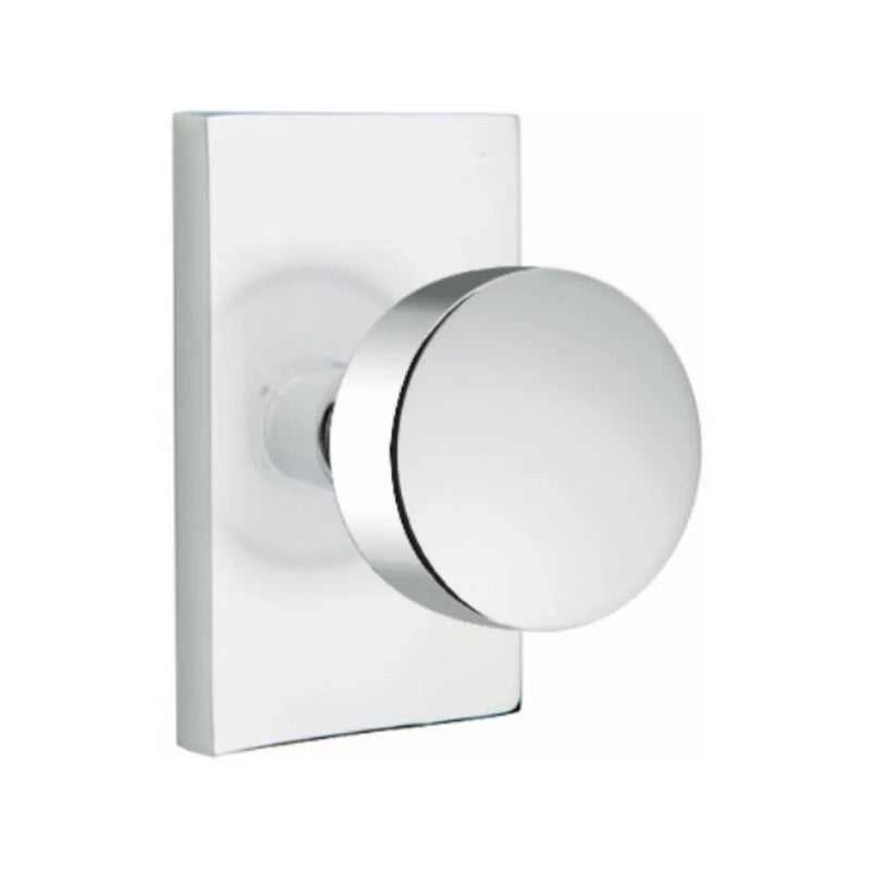 Emtek Round Knob With Modern Rectangular Rosette in Polished Chrome finish