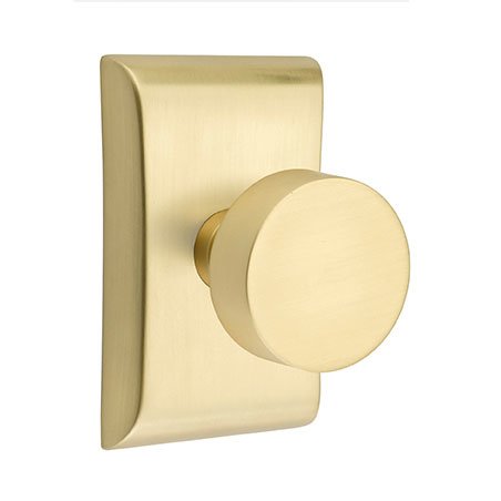 Emtek Round Knob with Neos Rosette in Satin Brass finish