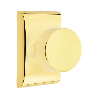 Emtek Round Knob with Neos Rosette in Unlacquered Brass finish