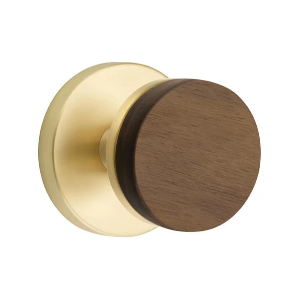 Emtek Select Conical Dark Walnut Knob with Disk Rosette in Satin Brass finish