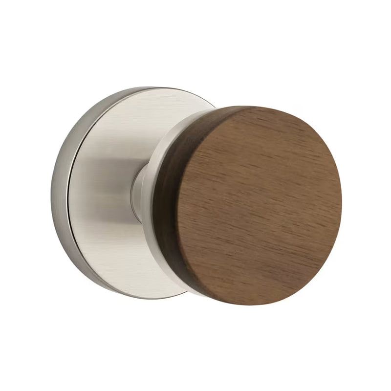 Emtek Select Conical Dark Walnut Knob with Disk Rosette in Satin Nickel finish