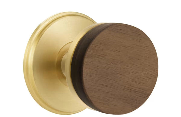 Emtek Select Conical Dark Walnut Knob with Watford Rosette in Satin Brass finish