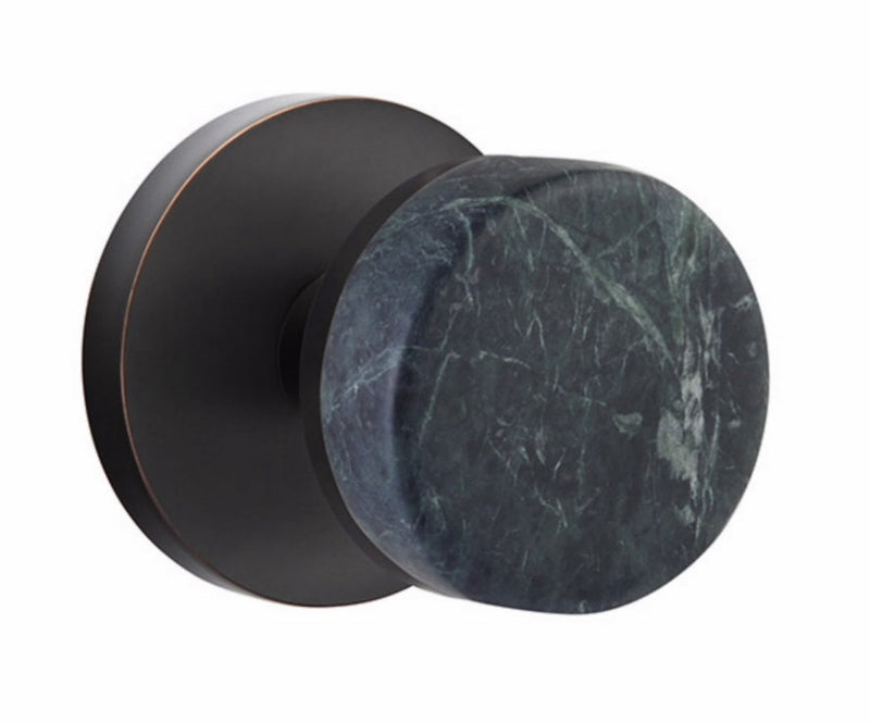 Emtek Select Conical Green Marble Knobset with Disk Rosette in Oil Rubbed Bronze finish