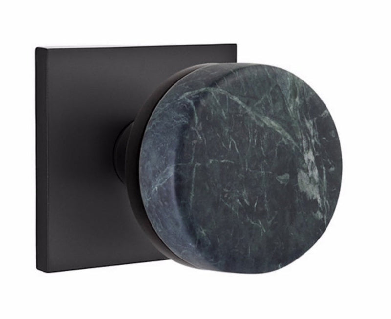 Emtek Select Conical Green Marble Knobset with Square Rosette in Flat Black finish