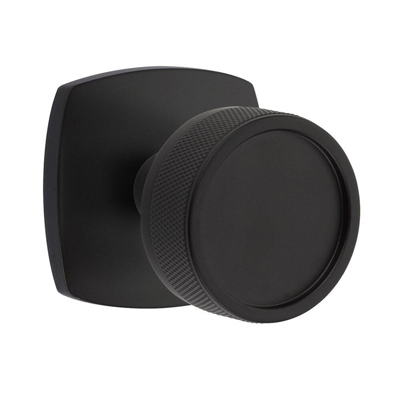 Emtek Select Conical Knurled Knob with Urban Modern Rosette in Flat Black finish