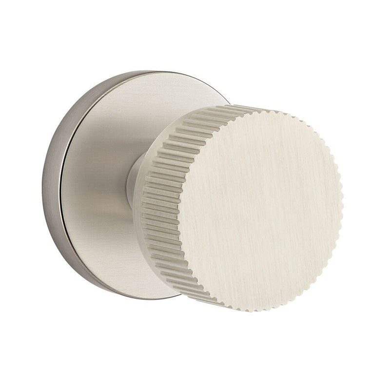 Emtek Select Conical Straight Knurled Knob with Disk Rosette in Satin Nickel finish