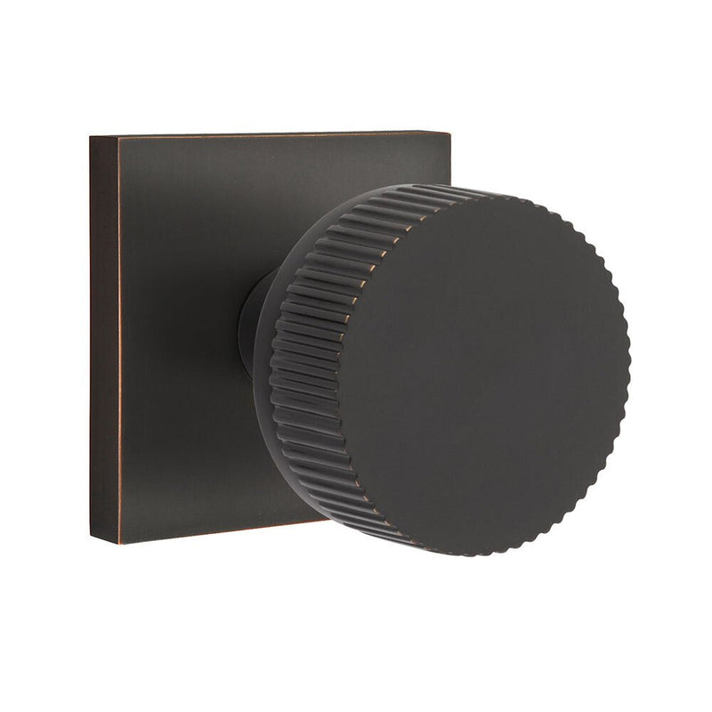 Emtek Select Conical Straight Knurled Knob with Square Rosette in Oil Rubbed Bronze finish