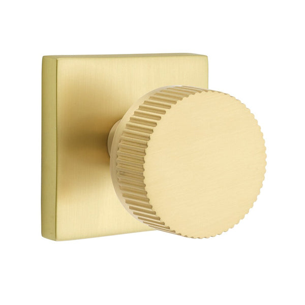 Emtek Select Conical Straight Knurled Knob with Square Rosette in Satin Brass finish