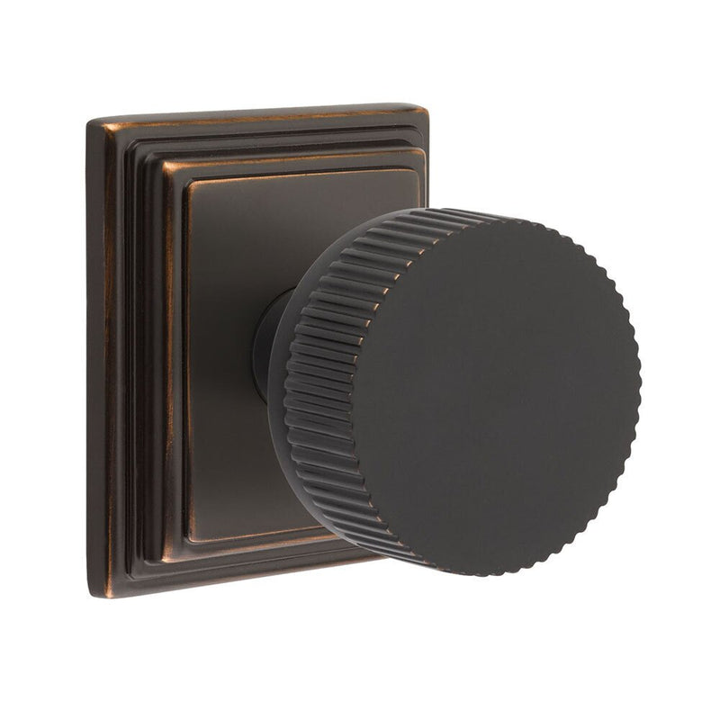 Emtek Select Conical Straight Knurled Knob with Wilshire Rosette in Oil Rubbed Bronze finish