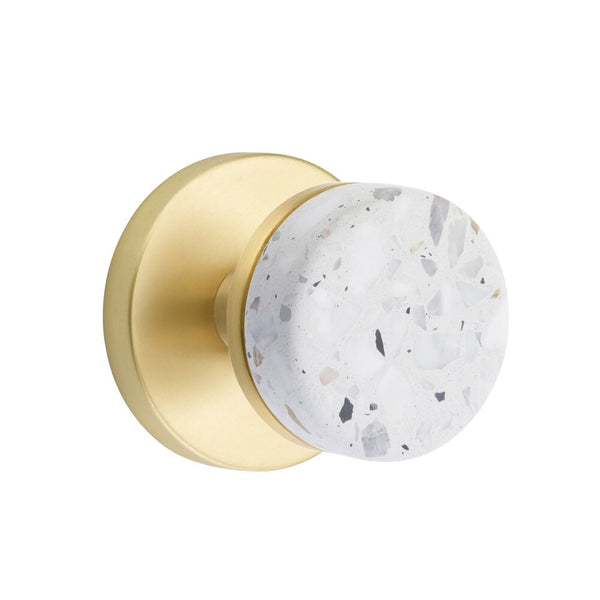 Emtek Select Conical Terrazzo Knob with Disk Rosette in Satin Brass finish