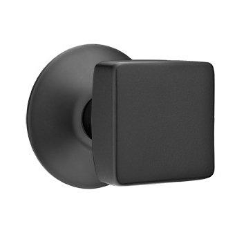 Emtek Square Knob with Modern Rosette in Flat Black finish