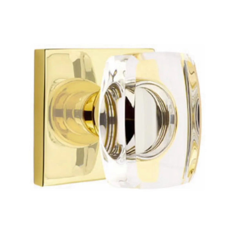 Emtek Windsor Crystal Knob with Square Rosette in Unlacquered Brass finish