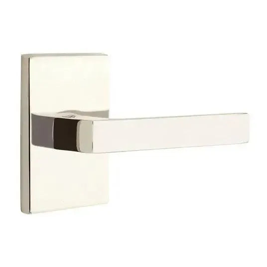 Emtek Dumont Lever With Modern Rectangular Rosette Lifetime Polished Nickel