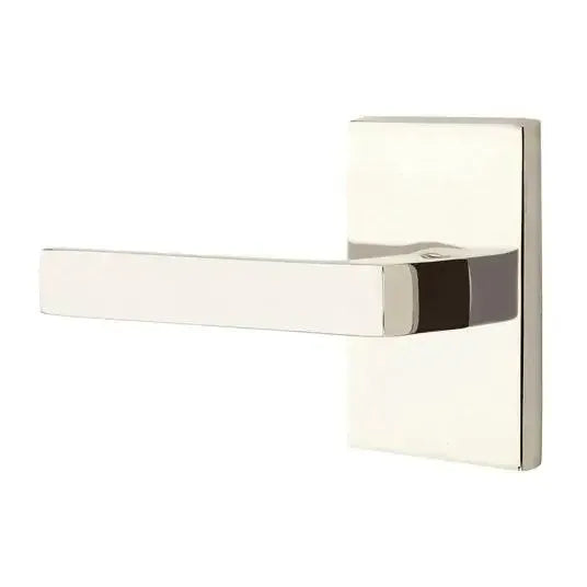 Emtek Dumont Lever With Modern Rectangular Rosette Lifetime Polished Nickel
