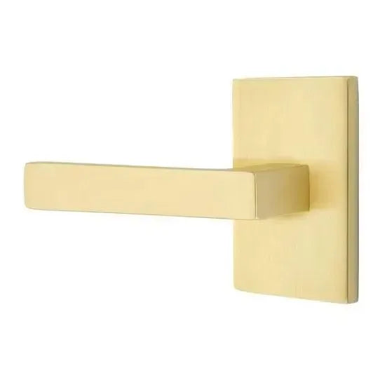 Emtek Dumont Lever With Modern Rectangular Rosette Satin Brass