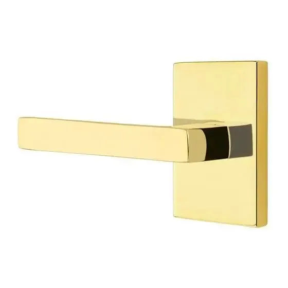 Emtek Dumont Lever With Modern Rectangular Rosette Unlacquered Brass