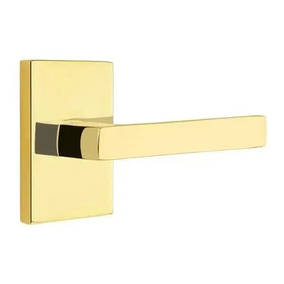 Emtek Dumont Lever With Modern Rectangular Rosette Unlacquered Brass
