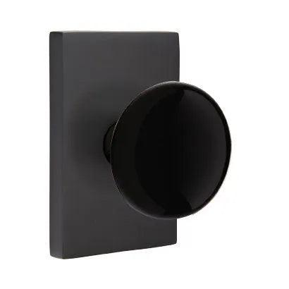 Emtek Ebony Porcelain Knob with Modern Rectangular Rosette in Flat Black finish