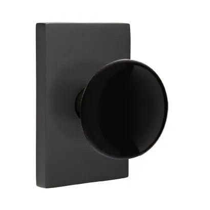 Emtek Ebony Porcelain Knob with Modern Rectangular Rosette in Flat Black finish