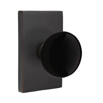 Emtek Ebony Porcelain Knob with Modern Rectangular Rosette in Oil Rubbed Bronze finish