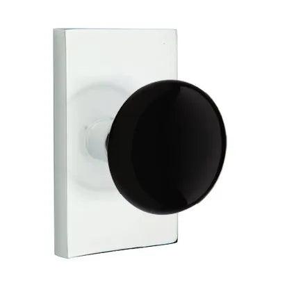 Emtek Ebony Porcelain Knob with Modern Rectangular Rosette in Polished Chrome finish