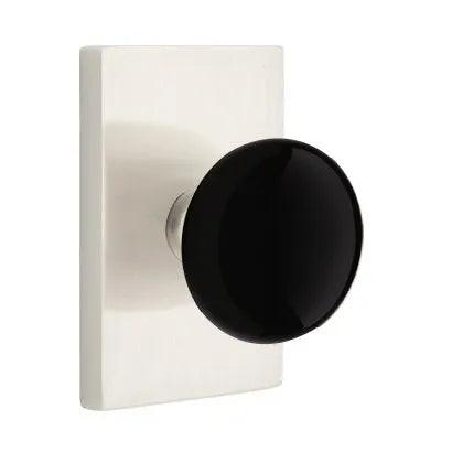 Emtek Ebony Porcelain Knob with Modern Rectangular Rosette in Satin Nickel finish