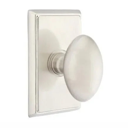 Emtek Egg Knob with Rectangular Rosette Satin Nickel