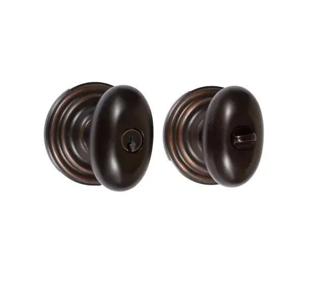 The Emtek Egg Knob with Regular Rosette in Oil Rubbed Bronze finish.