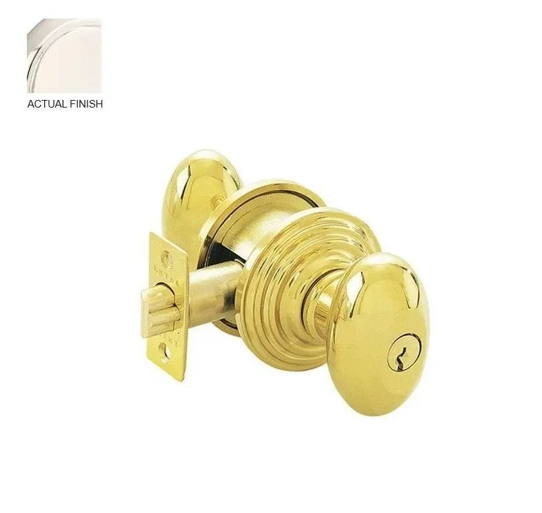 The Emtek Egg Knob with Regular Rosette in Polished Nickel finish.
