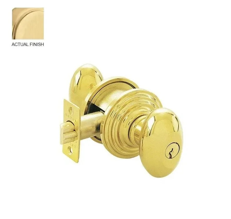 The Emtek Egg Knob with Regular Rosette in Satin Brass finish.