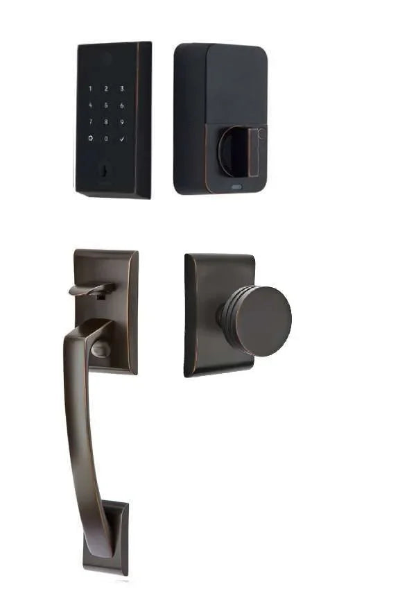 Emtek EMPowered 2 Touch Entry Set with Ares Grip and Interior Bern Knob Oil Rubbed Bronze
