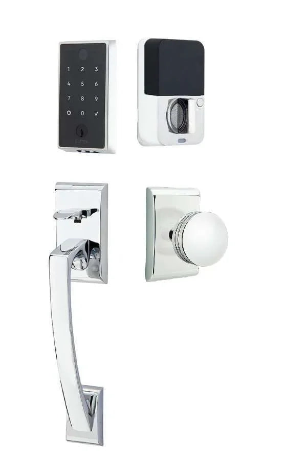 Emtek EMPowered 2 Touch Entry Set with Ares Grip and Interior Bern Knob Polished Chrome