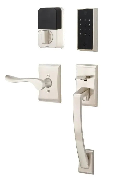 Emtek EMPowered 2 Touch Entry Set with Ares Grip and Interior Luzern Lever 