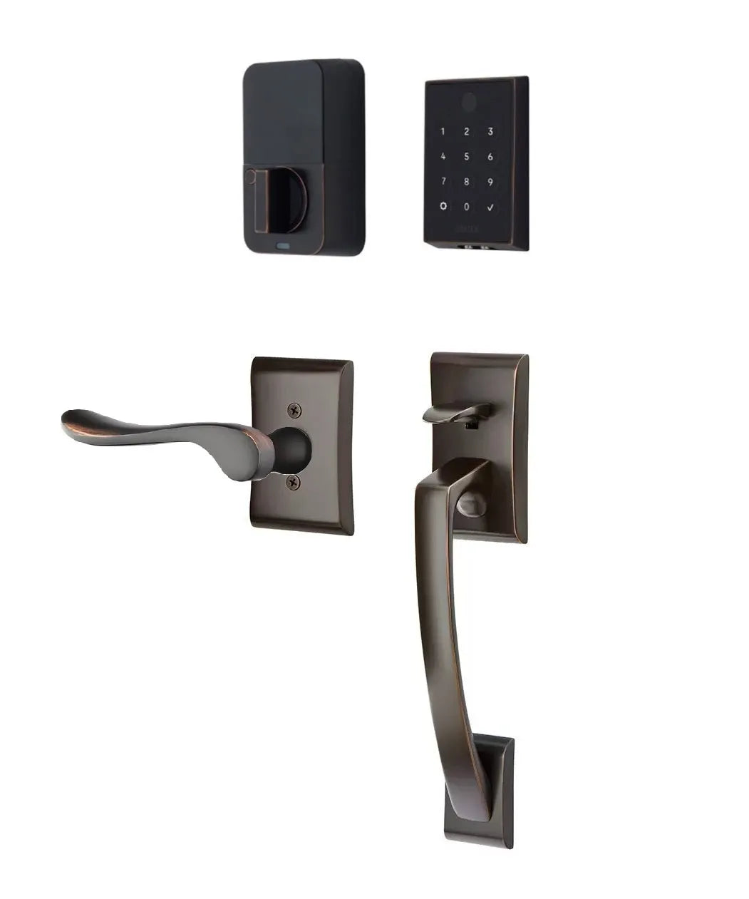 Emtek EMPowered 2 Touch Entry Set with Ares Grip and Interior Luzern Lever Oil Rubbed Bronze