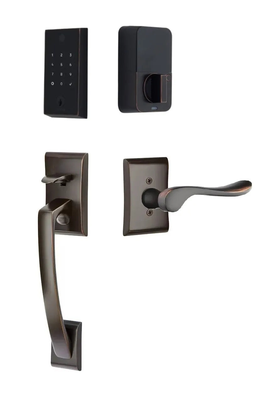 Emtek EMPowered 2 Touch Entry Set with Ares Grip and Interior Luzern Lever Oil Rubbed Bronze