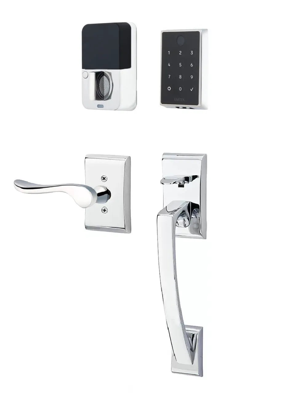 Emtek EMPowered 2 Touch Entry Set with Ares Grip and Interior Luzern Lever Polished Chrome