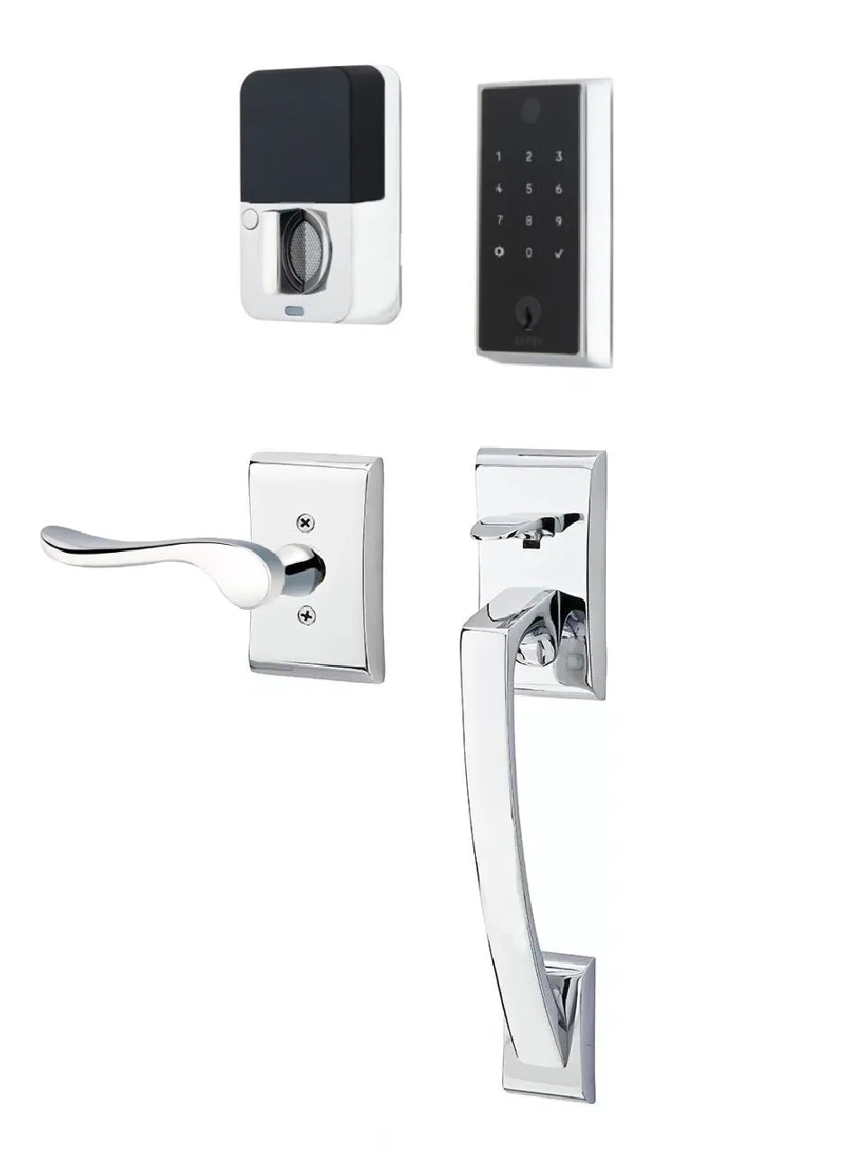 Emtek EMPowered 2 Touch Entry Set with Ares Grip and Interior Luzern Lever Polished Chrome