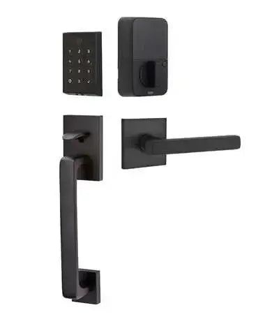 Emtek EMPowered 2 Touch Entry Set with Baden Grip and Bern Knob in finish