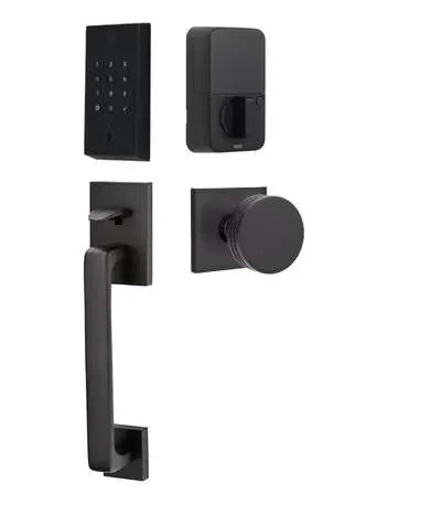 Emtek EMPowered 2 Touch Entry Set with Baden Grip and Bern Knob Flat Black