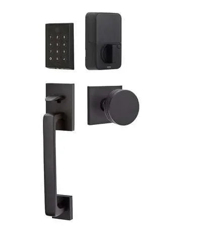 Emtek EMPowered 2 Touch Entry Set with Baden Grip and Bern Knob Flat Black