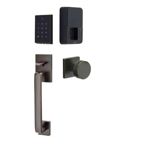 Emtek EMPowered 2 Touch Entry Set with Baden Grip and Bern Knob Oil Rubbed Bronze