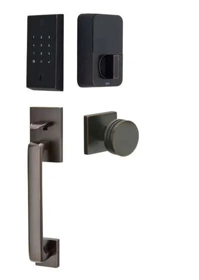 Emtek EMPowered 2 Touch Entry Set with Baden Grip and Bern Knob Oil Rubbed Bronze